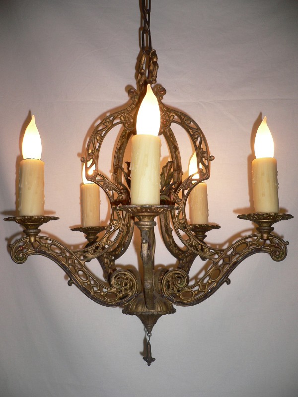 SOLD Incredibly Gorgeous Antique Iron Chandelier, Polychrome Finish-0