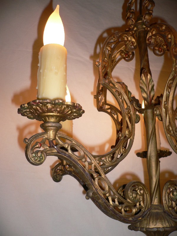 SOLD Incredibly Gorgeous Antique Iron Chandelier, Polychrome Finish-12530