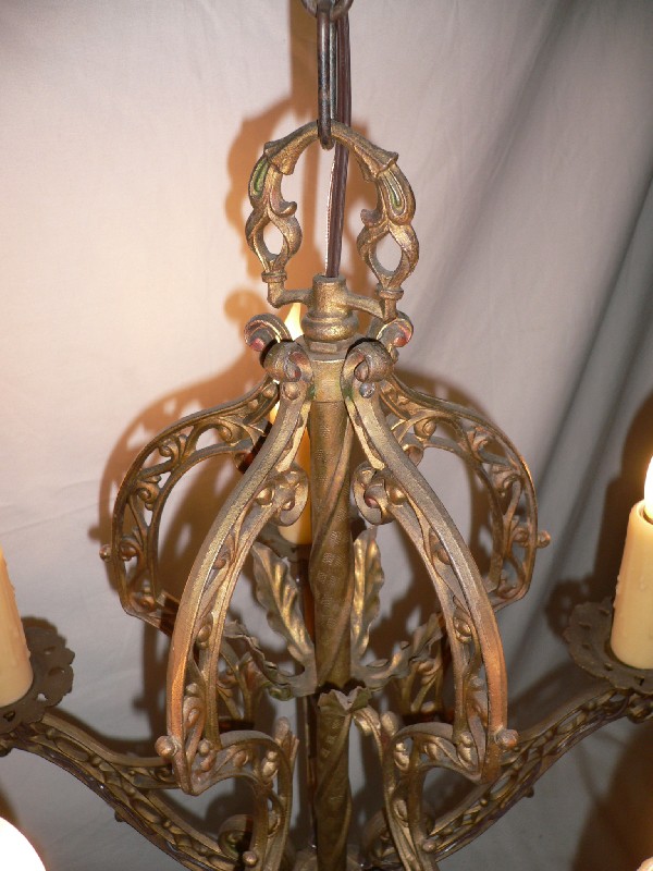 SOLD Incredibly Gorgeous Antique Iron Chandelier, Polychrome Finish-12531