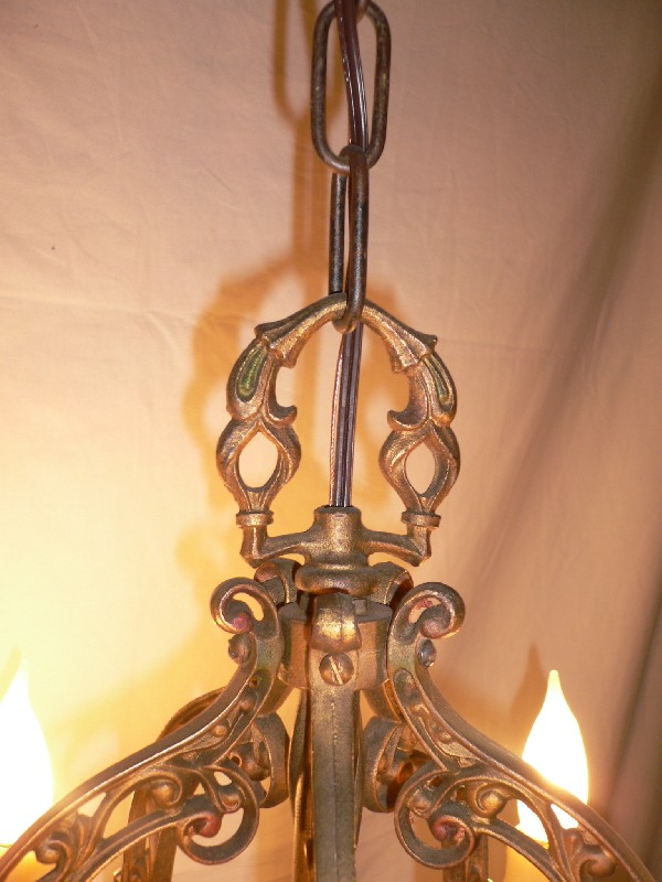SOLD Incredibly Gorgeous Antique Iron Chandelier, Polychrome Finish-12532