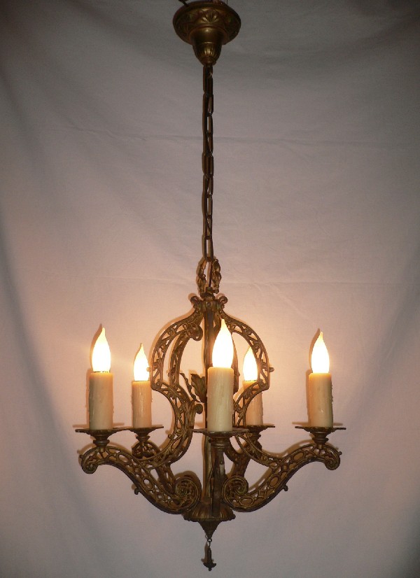 SOLD Incredibly Gorgeous Antique Iron Chandelier, Polychrome Finish-12534