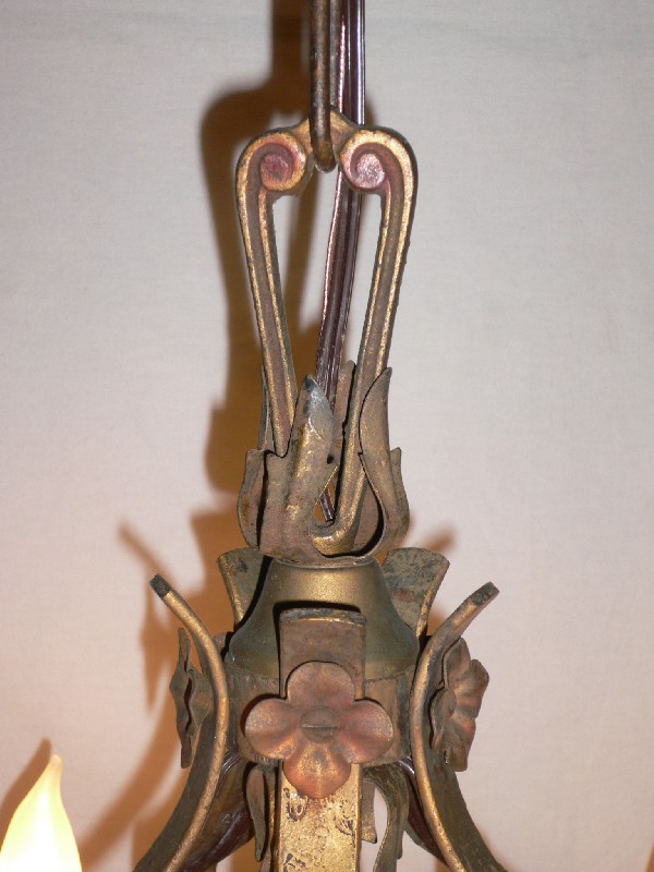 SOLD Adorable Antique Iron Five-Arm Chandelier, Original Finish-12572