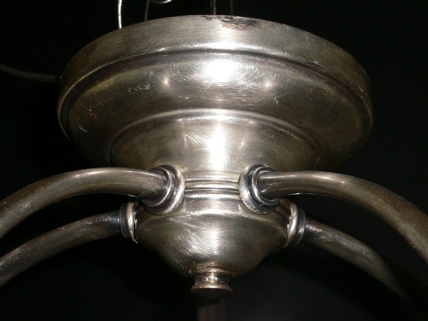 SOLD Adorable Antique Darkened Silver Plate and Glass Flush Mount Chandelier-12588