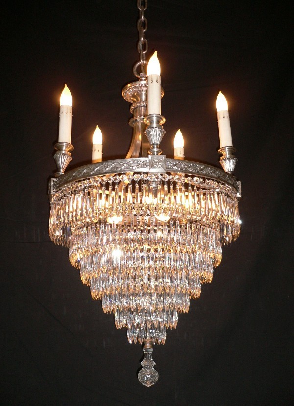 SOLD Fabulous Large Antique Tiered Silver Plate Over Bronze Chandelier-0
