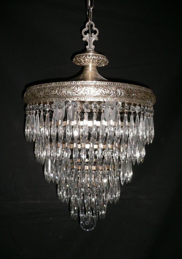 SOLD Gorgeous Antique Neoclassical Style Silver Plated Tiered Chandelier-0