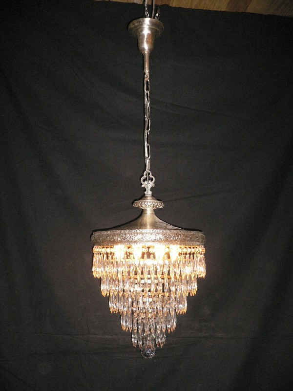 SOLD Gorgeous Antique Neoclassical Style Silver Plated Tiered Chandelier-12620