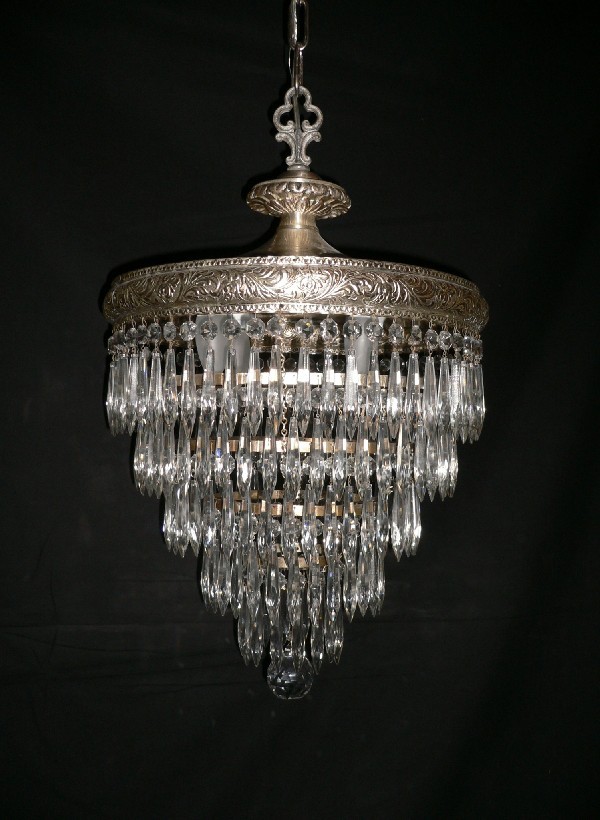 SOLD Gorgeous Antique Neoclassical Style Silver Plated Tiered Chandelier-12621