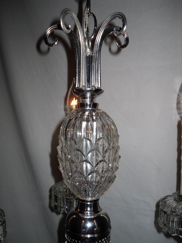 SOLD Rare Antique Art Deco Nickel & Glass Chandelier, Pineapple Body-12666