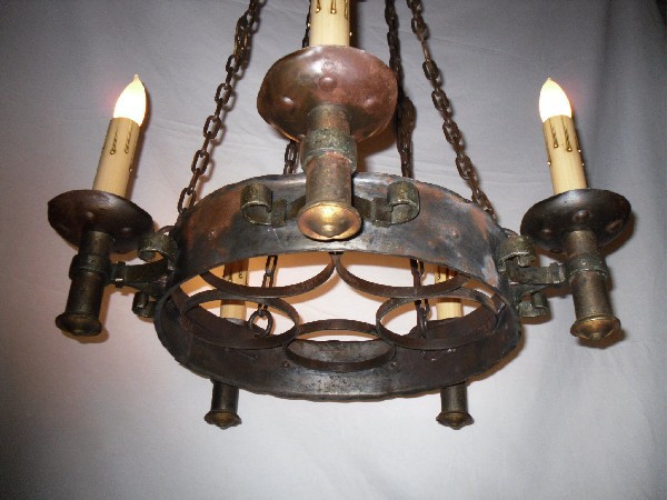 SOLD Fabulous Gothic Revival Antique Hand-forged Iron Chandelier, Fleur-de-lis #1-12696