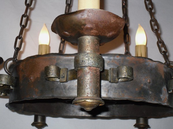 SOLD Fabulous Gothic Revival Antique Hand-forged Iron Chandelier, Fleur-de-lis #1-12698