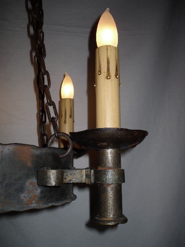 SOLD Fabulous Gothic Revival Antique Hand-forged Iron Chandelier, Fleur-de-lis #1-12699