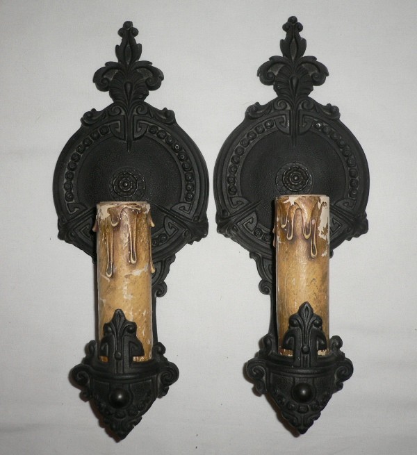 SOLD Incredible Pair of Antique Spanish Revival Sconces; L. M. Co.-0