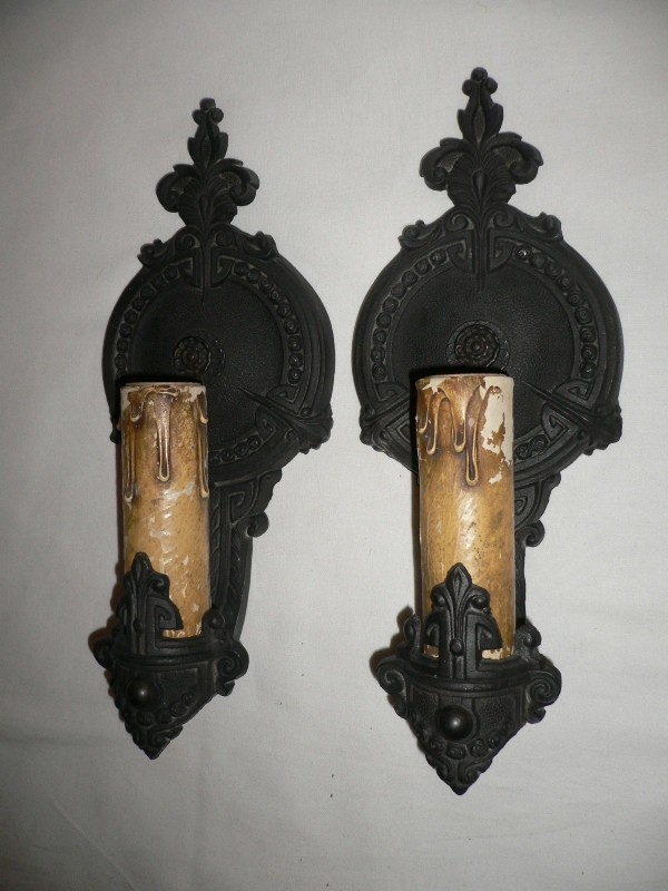 SOLD Incredible Pair of Antique Spanish Revival Sconces; L. M. Co.-12744