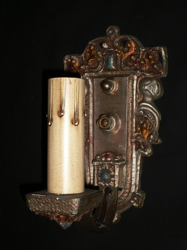 SOLD Gorgeous Pair of Riddle Co. Figural Gothic Revival Antique Sconces, See two matching chandeliers-12980