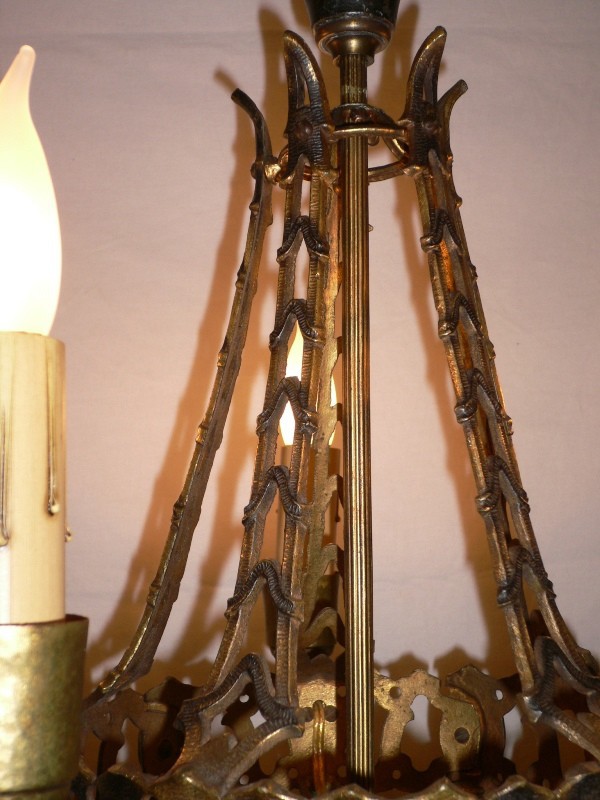 SOLD Antique 1920’s Gothic Revival Five Light Semi-Flush Chandelier-13008