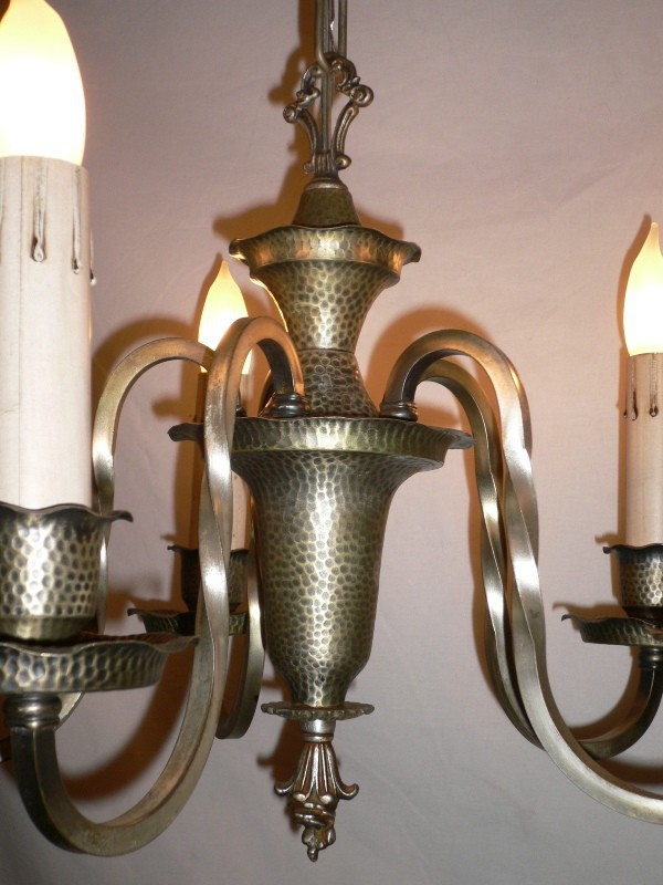 SOLD Elegant Early 1900’s Antique Brass Five Light Chandelier-13038