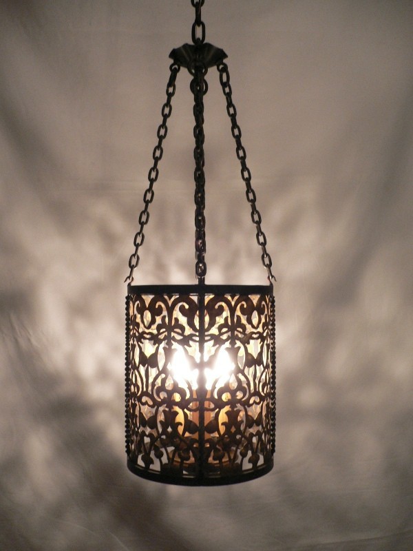 SOLD Gorgeous Early 1900’s Antique Three Light Pierced Iron Pendant Chandelier-0