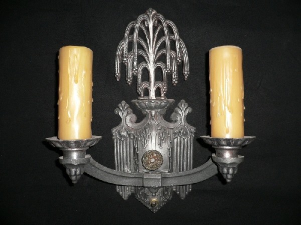 SOLD Stunning 1920’s Pair of Double Arm Antique Art Deco Sconces, Made by Riddle Co.-13085