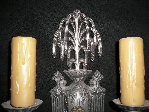 SOLD Stunning 1920’s Pair of Double Arm Antique Art Deco Sconces, Made by Riddle Co.-13086