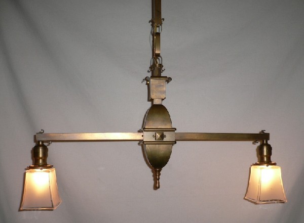 SOLD Antique Mission Two Arm Ceiling Light In Satin Brass-0