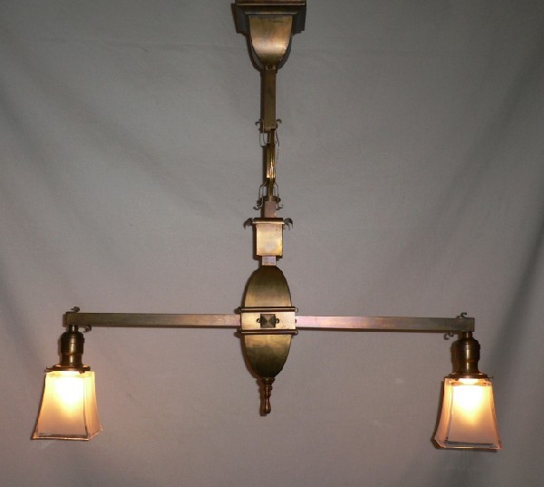 SOLD Antique Mission Two Arm Ceiling Light In Satin Brass-13143