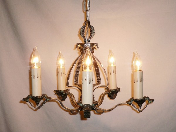 SOLD 1920’s Two Matching Five Light Antique Chandeliers-13186