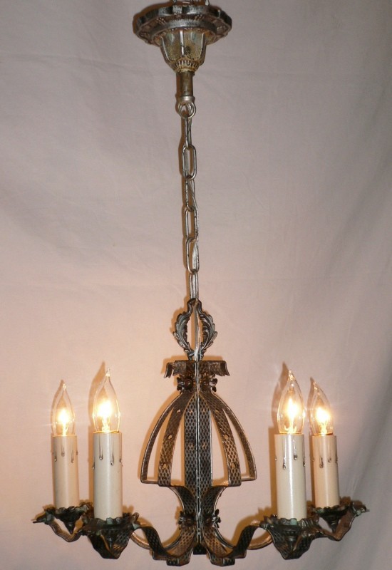 SOLD 1920’s Two Matching Five Light Antique Chandeliers-13192