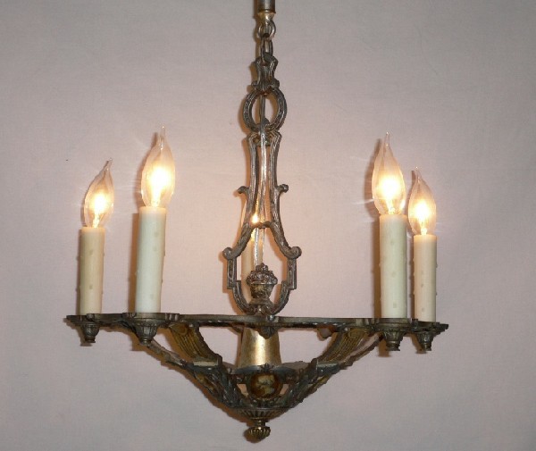 SOLD Lovely 1920s Five Light Antique Chandelier, Cameo Design-13319
