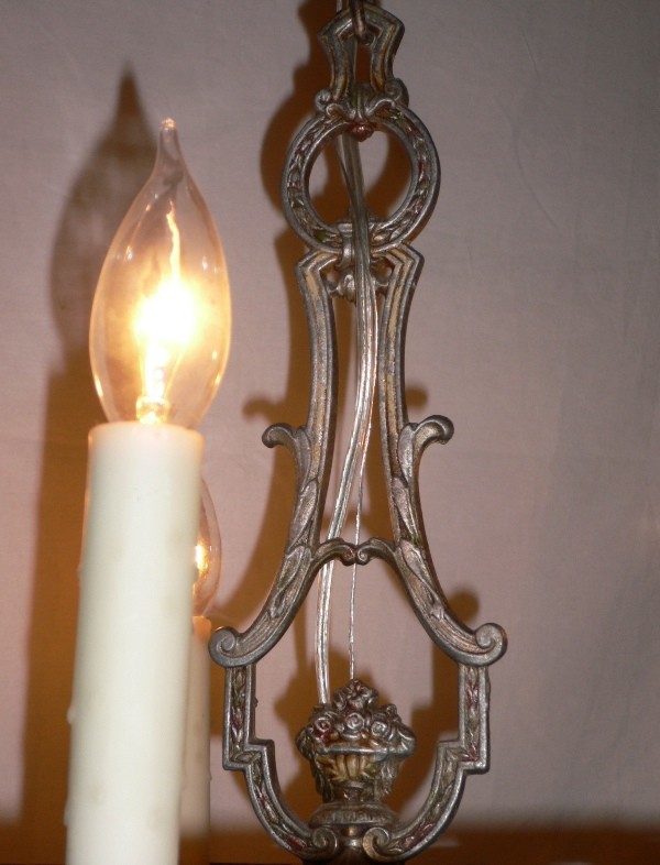 SOLD Lovely 1920s Five Light Antique Chandelier, Cameo Design-13322