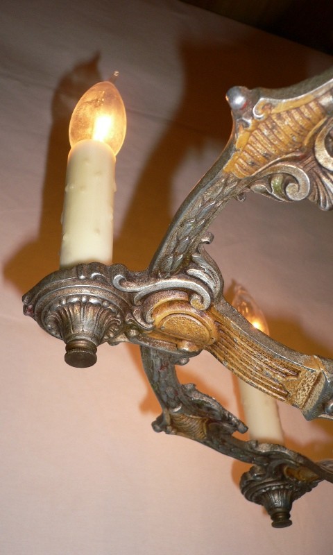 SOLD Lovely 1920s Five Light Antique Chandelier, Cameo Design-13323