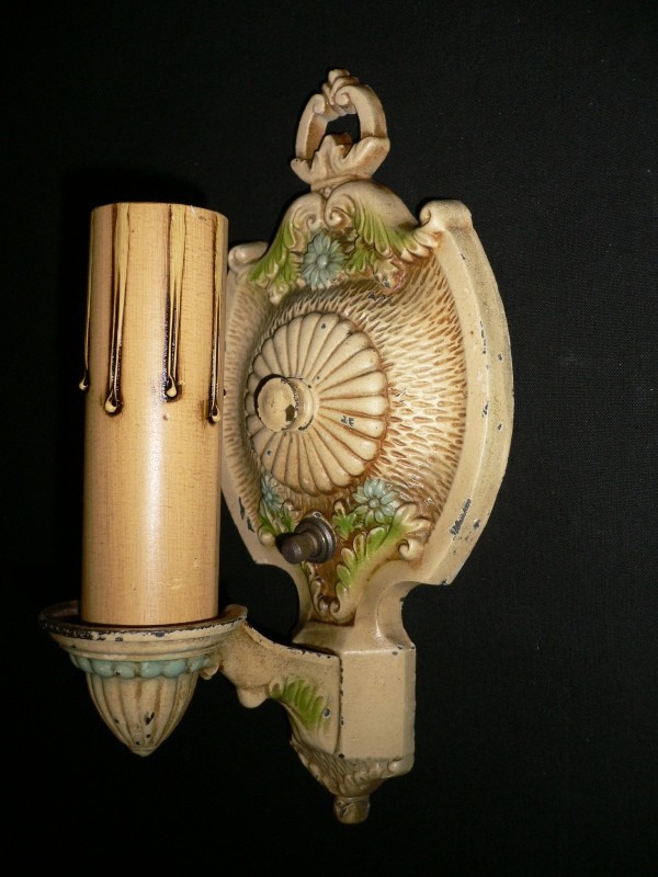 SOLD Delightful Pair of 1920s Polychrome Sconces, Markel Electric Products-13339