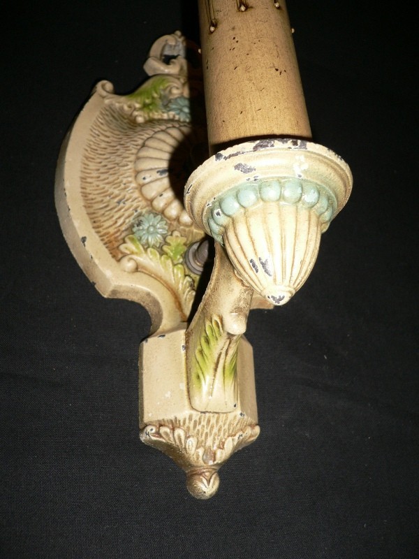 SOLD Delightful Pair of 1920s Polychrome Sconces, Markel Electric Products-13341