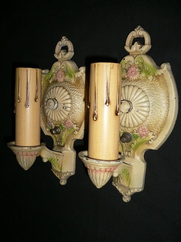 SOLD Charming Pair of 1920s Polychrome Sconces, Markel Electric Products-0