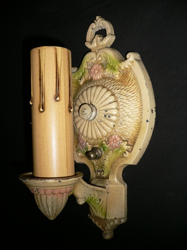 SOLD Charming Pair of 1920s Polychrome Sconces, Markel Electric Products-13346