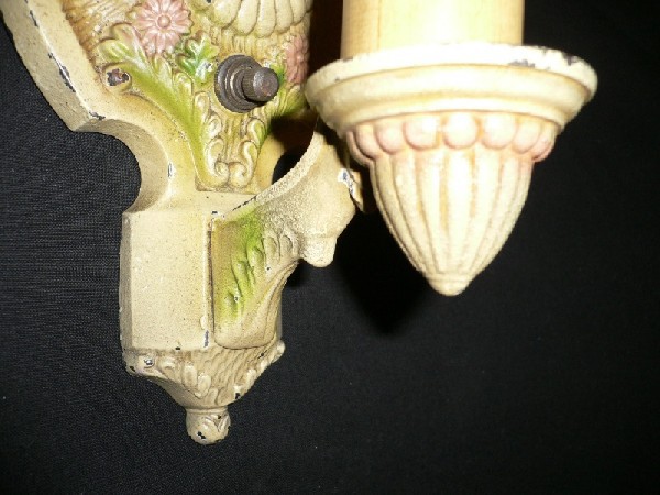 SOLD Charming Pair of 1920s Polychrome Sconces, Markel Electric Products-13348