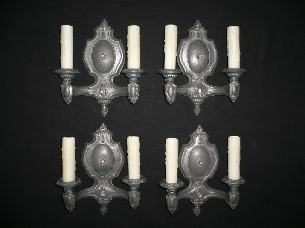 SOLD Two Matching Pairs of Antique Pewter Sconces, Kaylite Co.-0