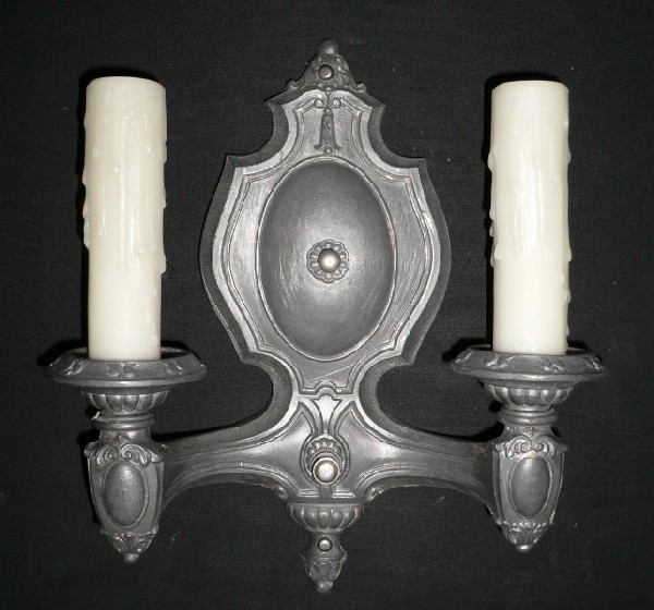 SOLD Two Matching Pairs of Antique Pewter Sconces, Kaylite Co.-13432