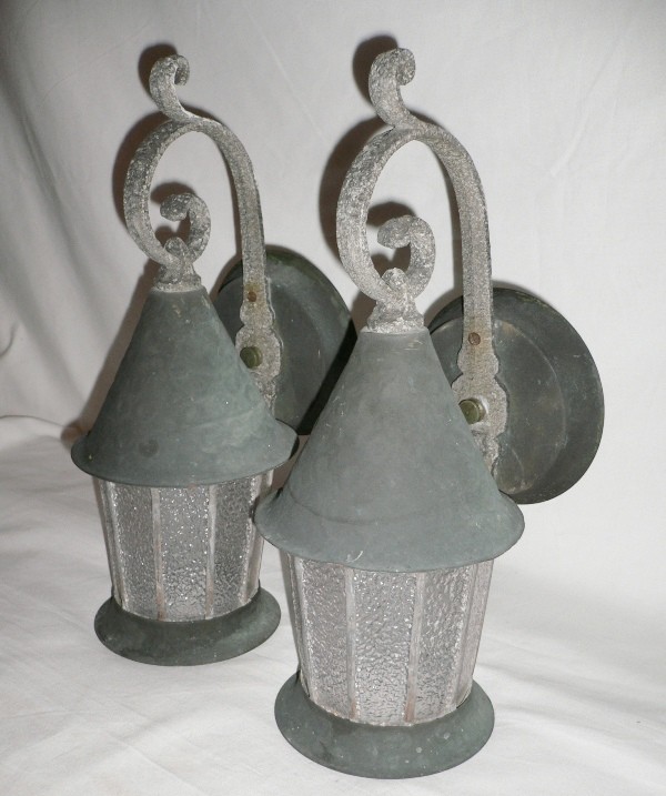 SOLD Adorable Tudor Style Pair of Antique Copper Lantern Exterior Sconces, c. 1920’s-0