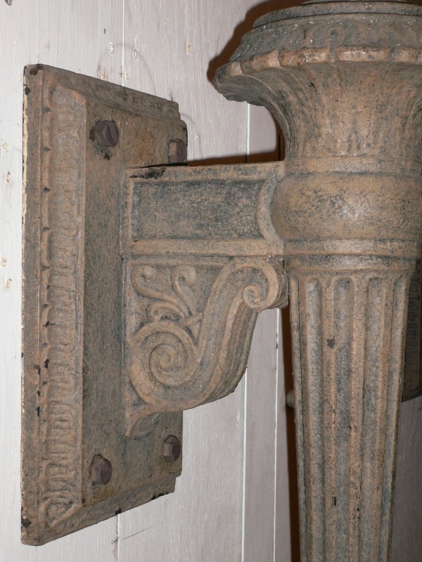 SOLD Monumental Pair of Antique Exterior Cast Iron Torch Style Sconces-13535