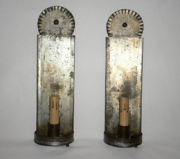 SOLD Rustic Colonial Style Tinsmith Sconces-0