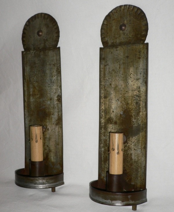 SOLD Rustic Colonial Style Tinsmith Sconces-13663