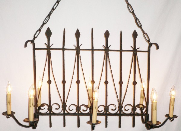 SOLD Exquisite Custom Iron Chandelier Made from 1880s Antique Window Guard-13701