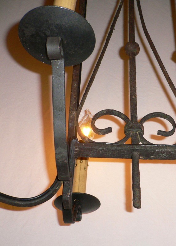SOLD Exquisite Custom Iron Chandelier Made from 1880s Antique Window Guard-13704