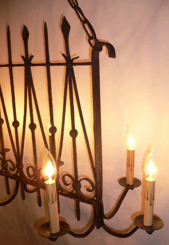 SOLD Exquisite Custom Iron Chandelier Made from 1880s Antique Window Guard-13706