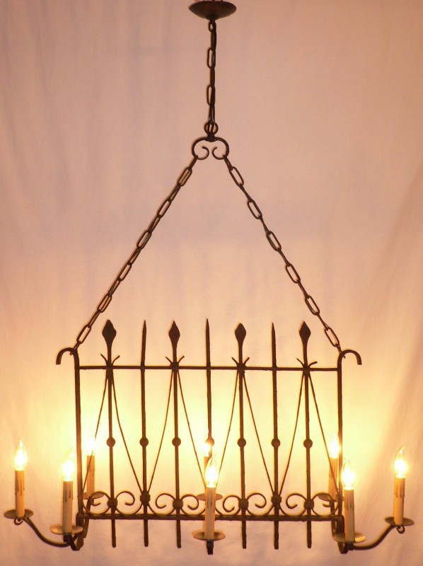 SOLD Exquisite Custom Iron Chandelier Made from 1880s Antique Window Guard-13707