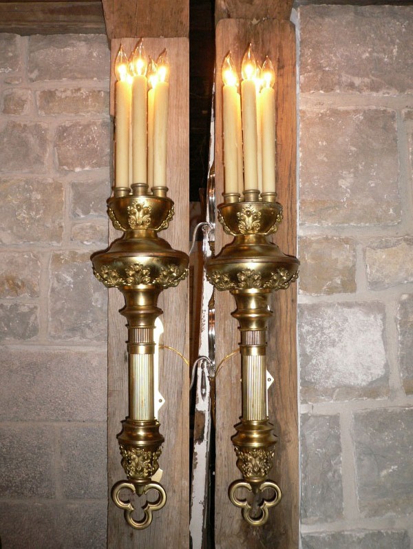 SOLD Large Pair of Radiant Late 19th Century Antique Gothic Revival Sconces-0