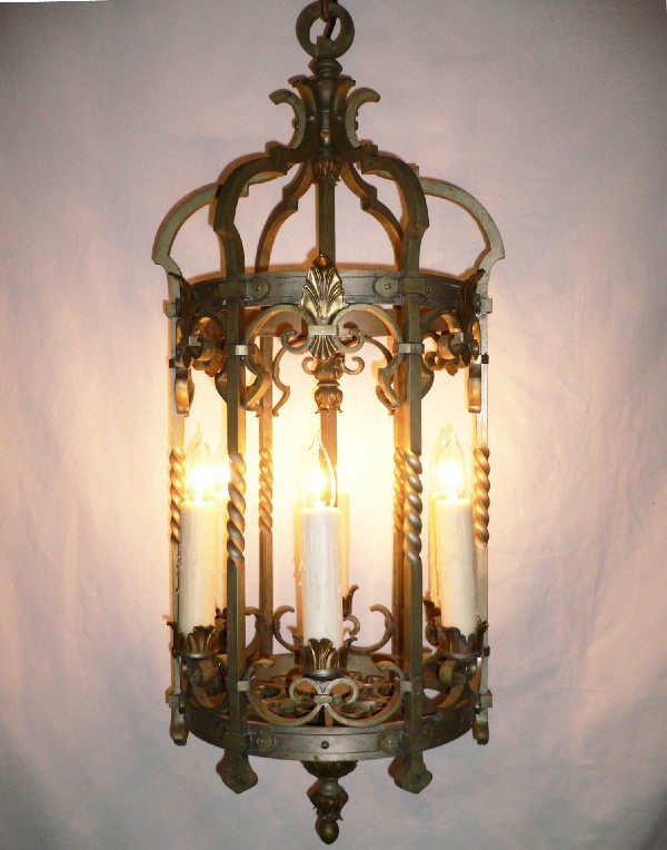 SOLD Magnificent Early 1900s Six Light Lantern Style Antique Chandelier-0