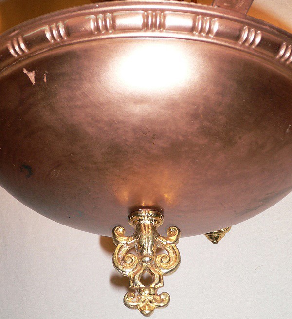 SOLD Extraordinary Antique Five-Light Gold Plated and Copper Chandelier-13924
