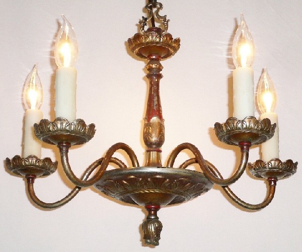 SOLD Lovely 1930's Neoclassical Antique Brass Chandelier-0