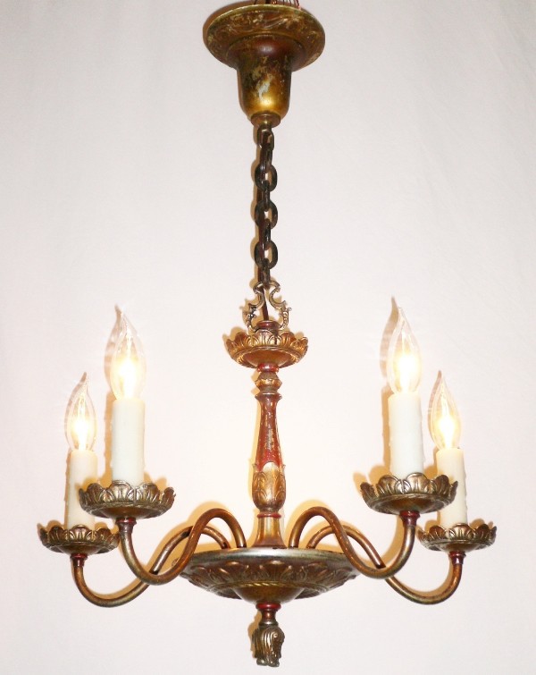 SOLD Lovely 1930's Neoclassical Antique Brass Chandelier-13950